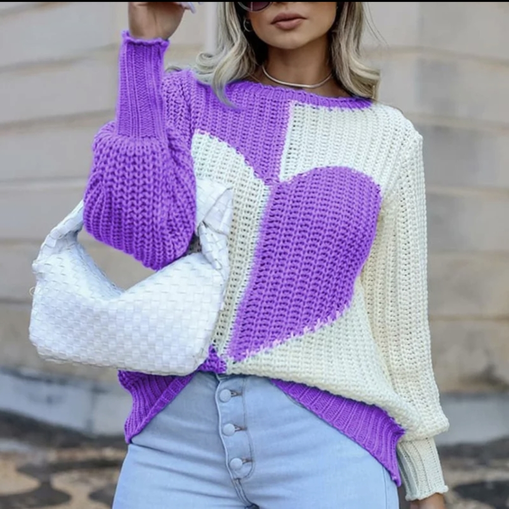 NWT Winter Y2K Heart Knitted Pullover Sweater S: Sm-Med